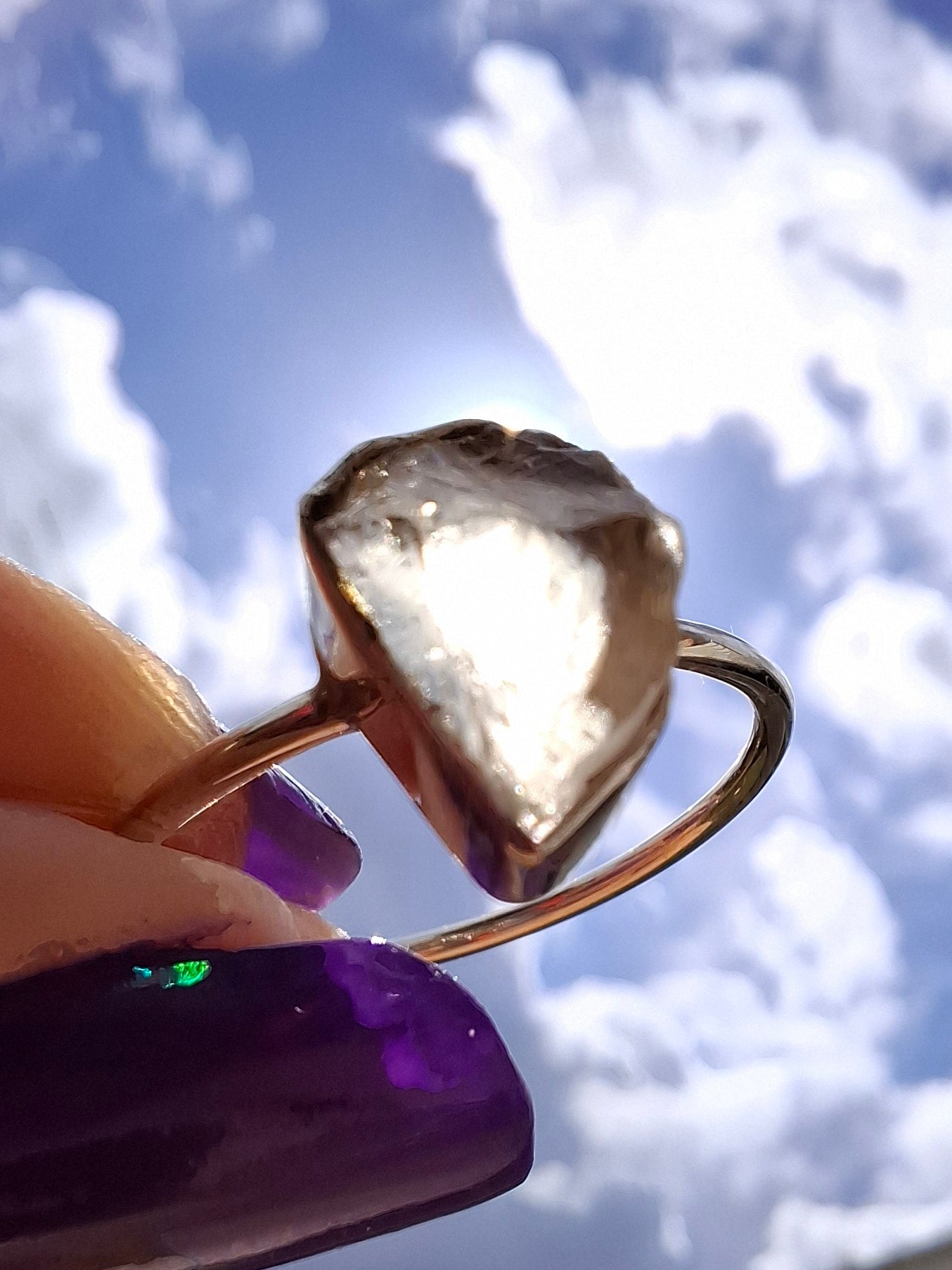Libyan Desert Glass Ring, size large T, 925 Silver, Tektite (Ref: LR48)