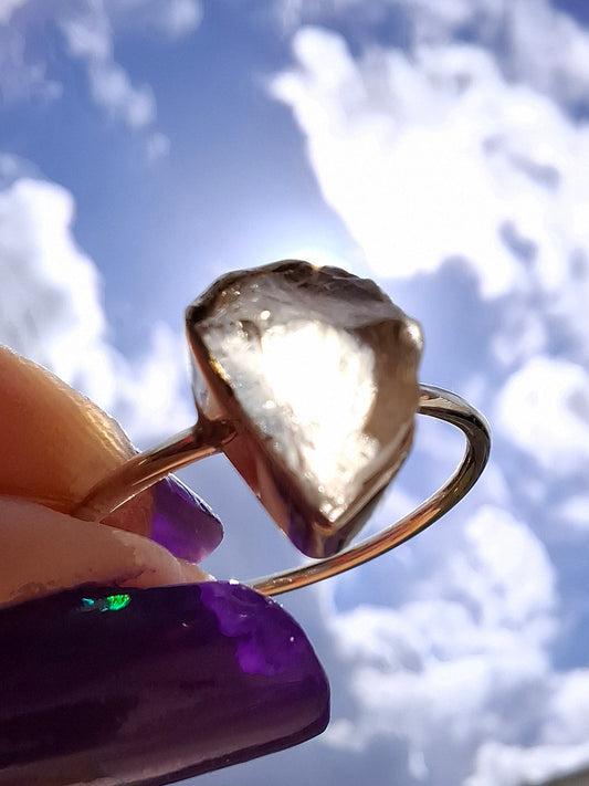 Libyan Desert Glass Ring, size large T, 925 Silver, Tektite (Ref: LR48)