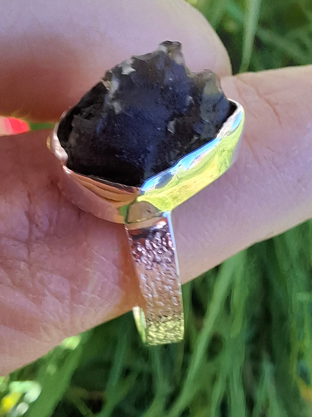 Moldavite Ring, size U, 925 Silver, Tektite (Ref: R323)