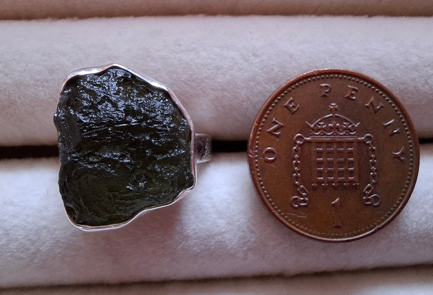 Moldavite Ring, size K, 925 Silver, Tektite (Ref: R300)