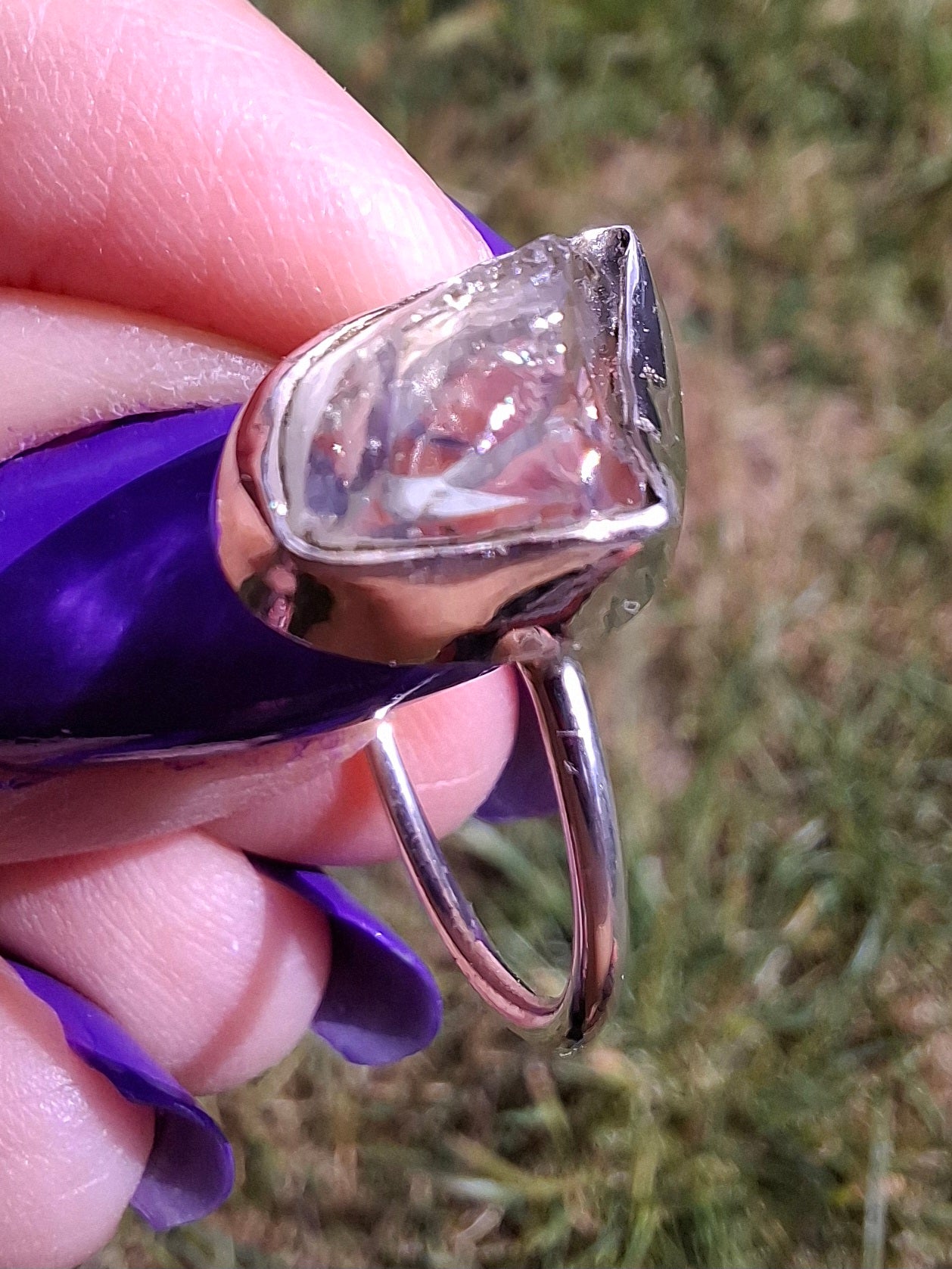 Libyan Desert Glass Ring, size large O, 925 Silver, Tektite (Ref: LR23)