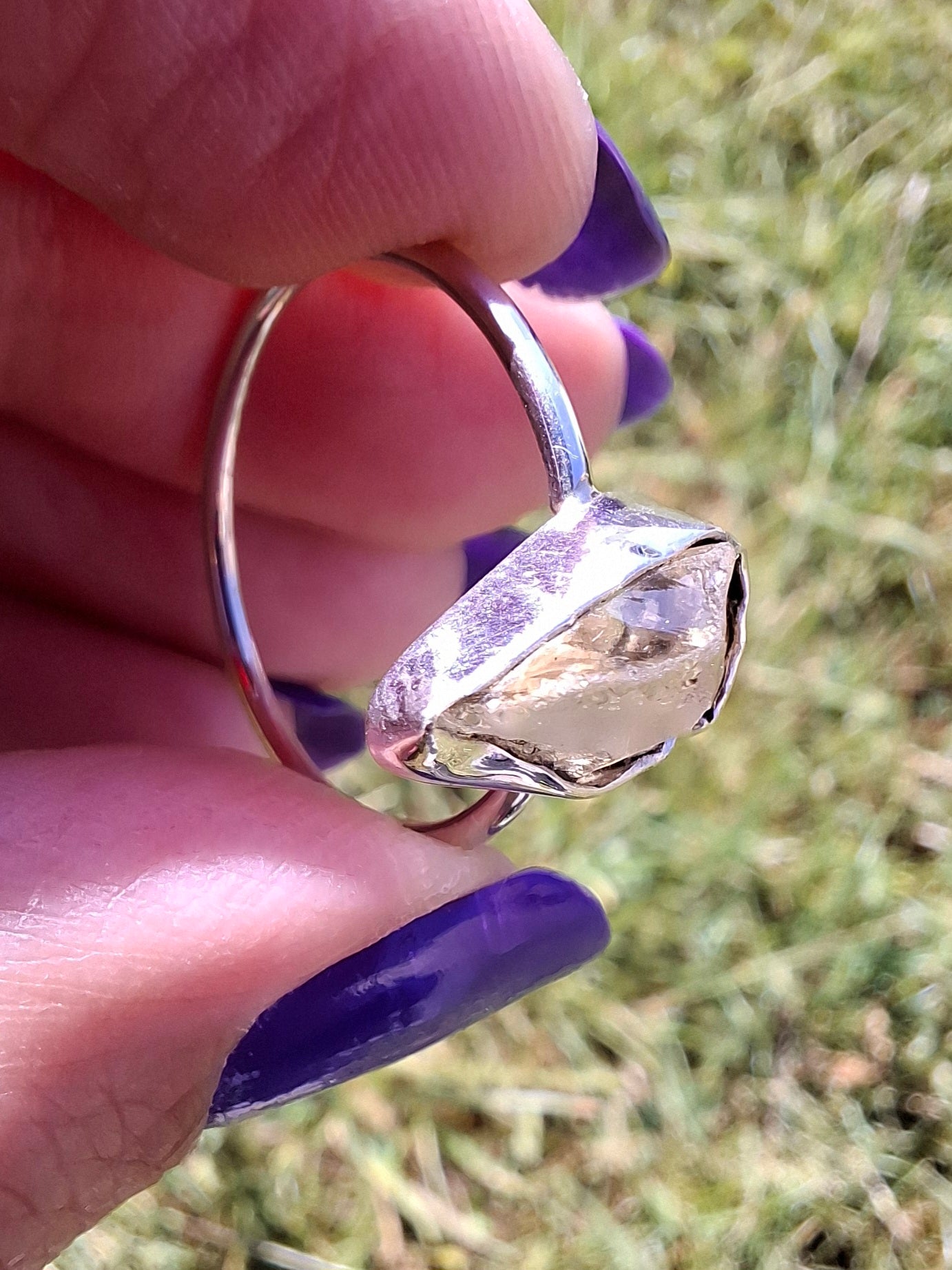 Libyan Desert Glass Ring, size large V, 925 Silver, Tektite (Ref: LR57)