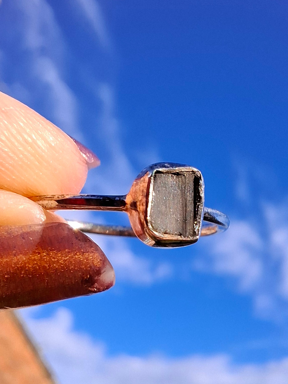 Moldavite Ring, size large P/small Q, 925 Silver, Tektite (Ref: R43)