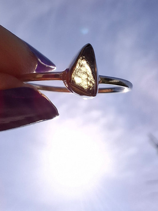 Moldavite Ring, size large R/small S, 925 Silver, Tektite (Ref: R55)