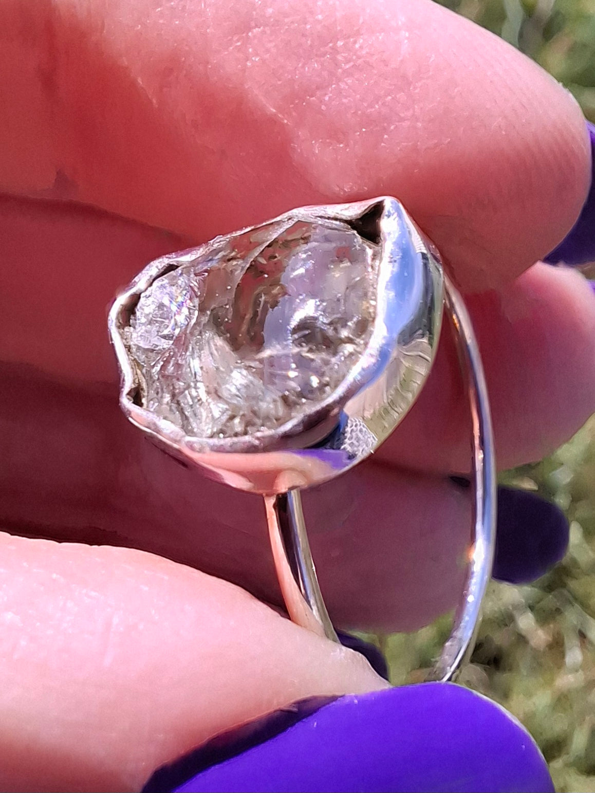 Libyan Desert Glass Ring, size large V, 925 Silver, Tektite (Ref: LR60)