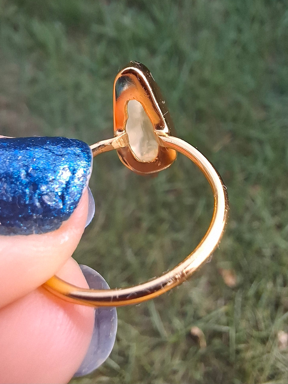 Libyan Desert Glass Ring, 14K GOLD Plated, size small O, Tektite (Ref: LR81)
