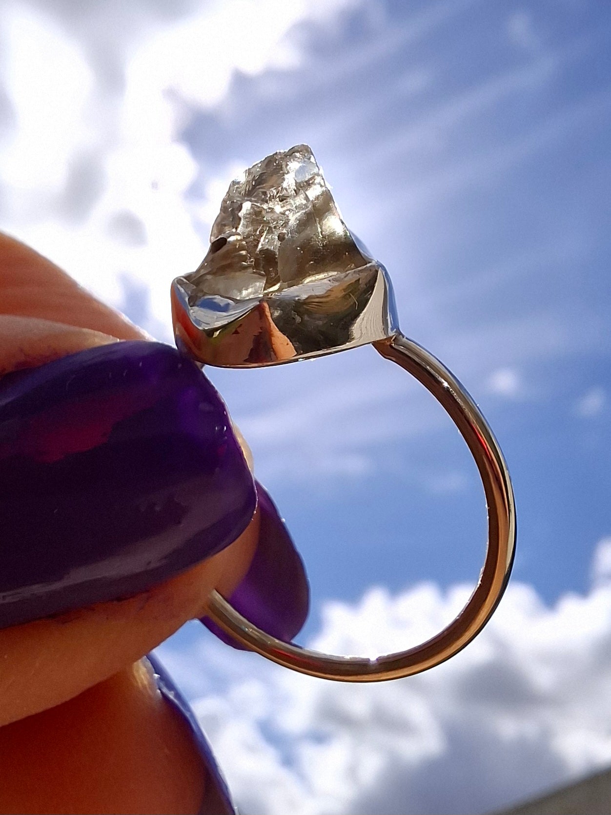 Libyan Desert Glass Ring, size Large O, 925 Silver, Tektite (Ref: LR21)