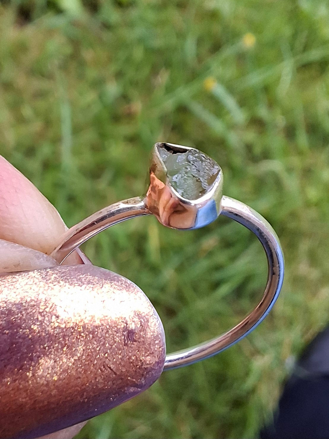 Moldavite Ring, size large L, 925 Silver, Tektite (Ref: R49)