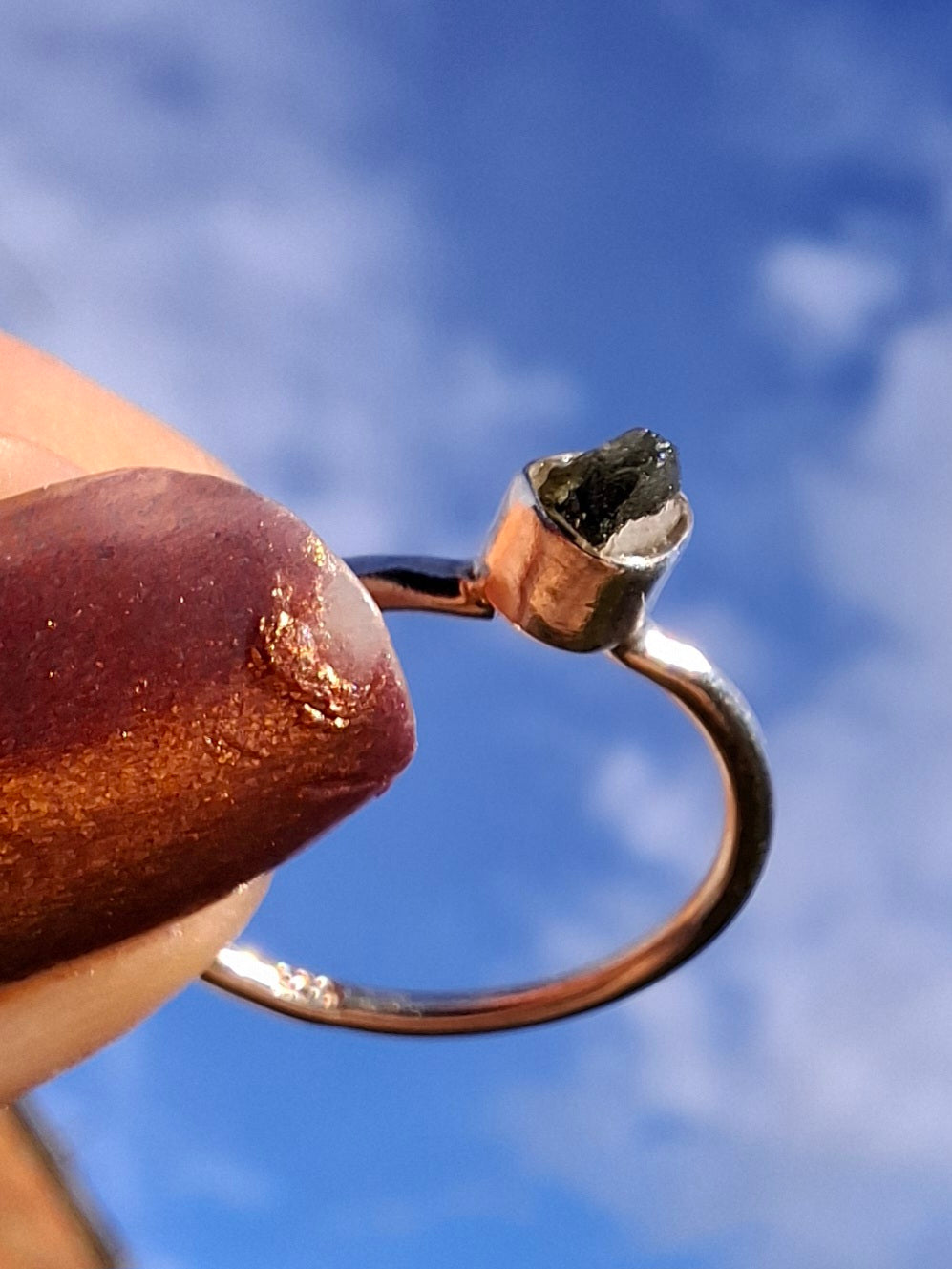 Moldavite Ring, size M, 925 Silver, Tektite (Ref: R31)