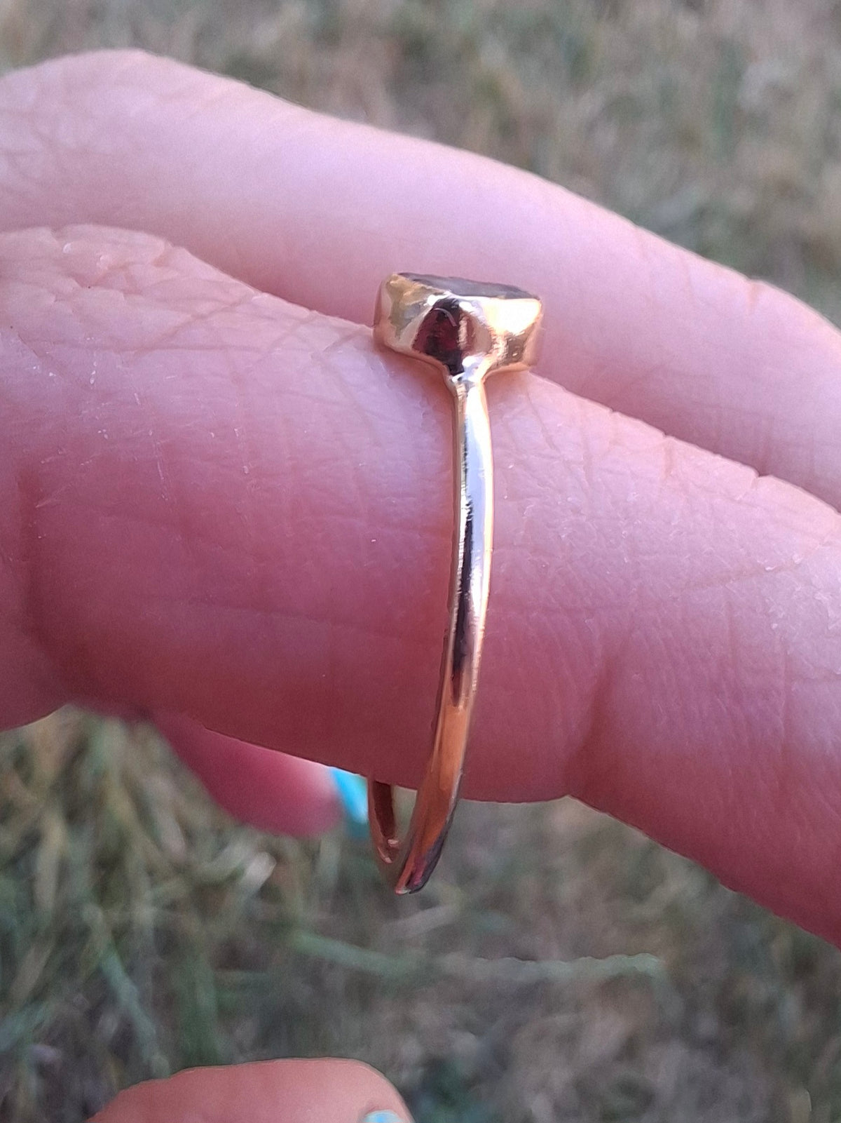 Moldavite Ring,14K GOLD Plated, size large O, Tektite (Ref: R344)