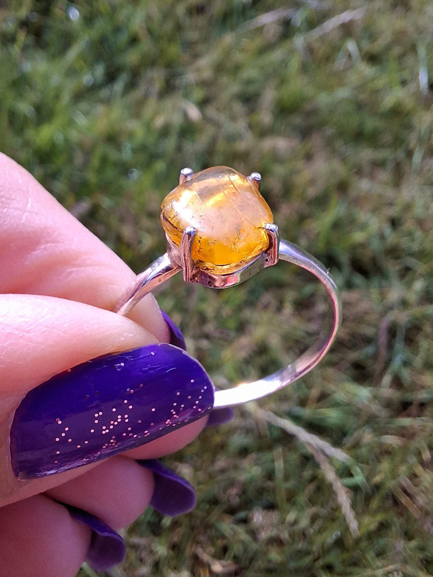 Baltic Amber Ring, size large X, 925 Silver, Fossil (Ref: AR33)