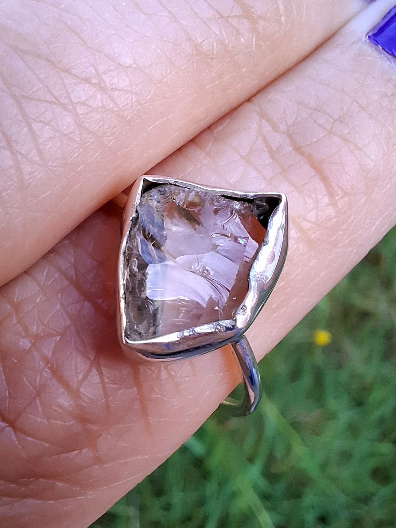 Libyan Desert Glass Ring, size T, 925 silver, Tektite (Ref: LR49)