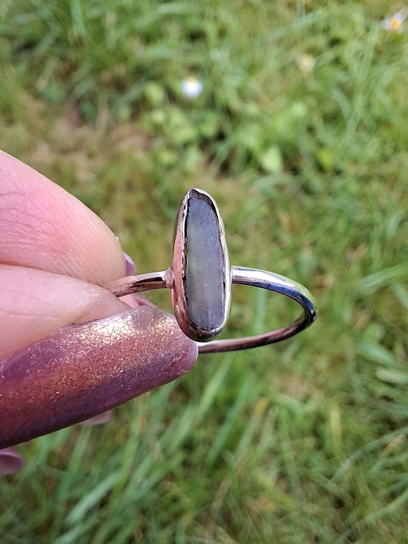 Moldavite Ring, size large Q, 925 Silver, Tektite (Ref: R47)