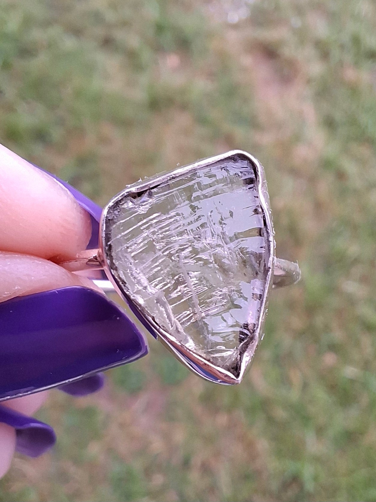 Libyan Desert Glass Ring, size large Q, 925 Silver, Tektite (Ref: LR35)