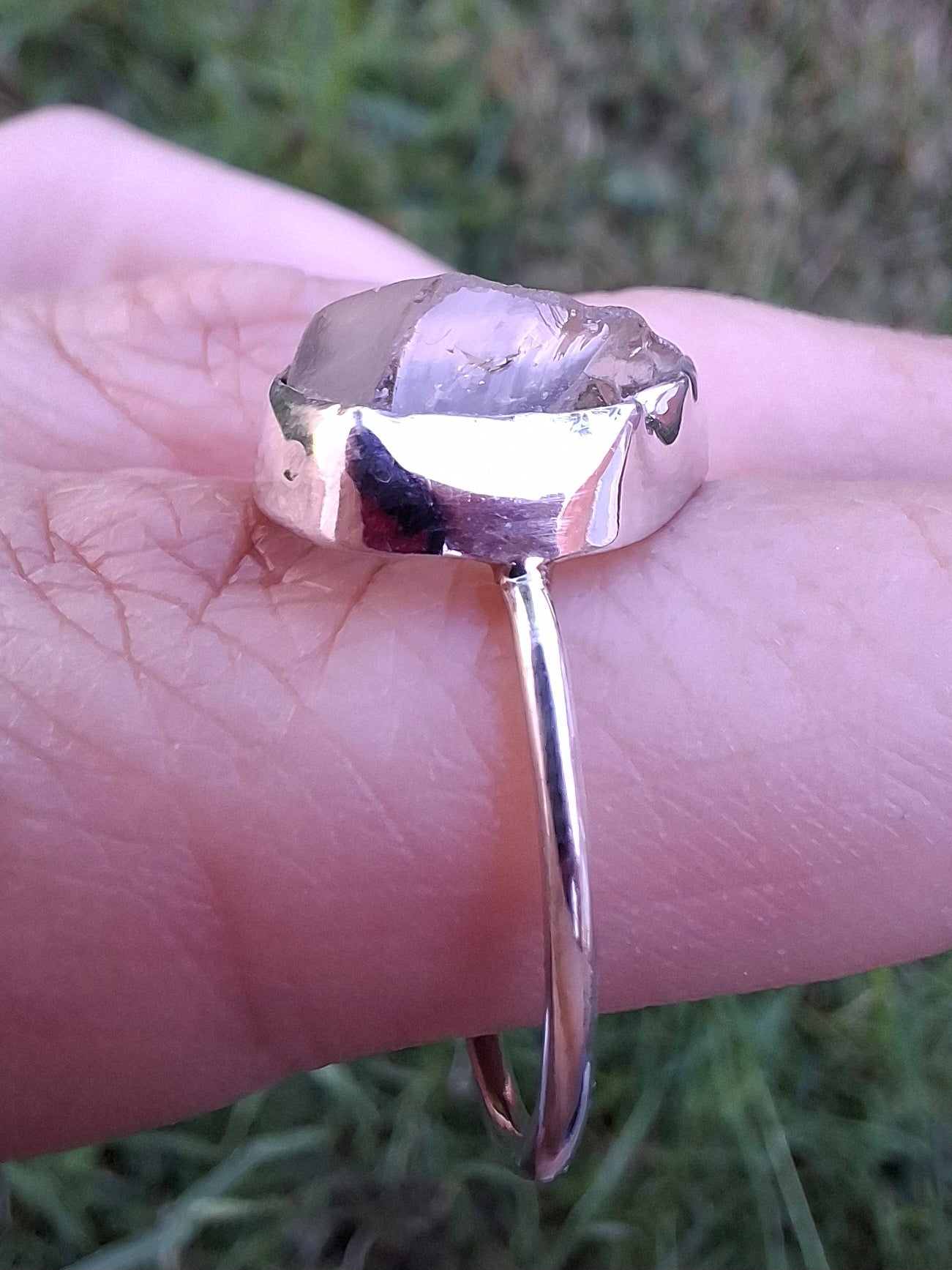Libyan Desert Glass Ring, size large O, 925 Silver, Tektite (Ref: LR37)