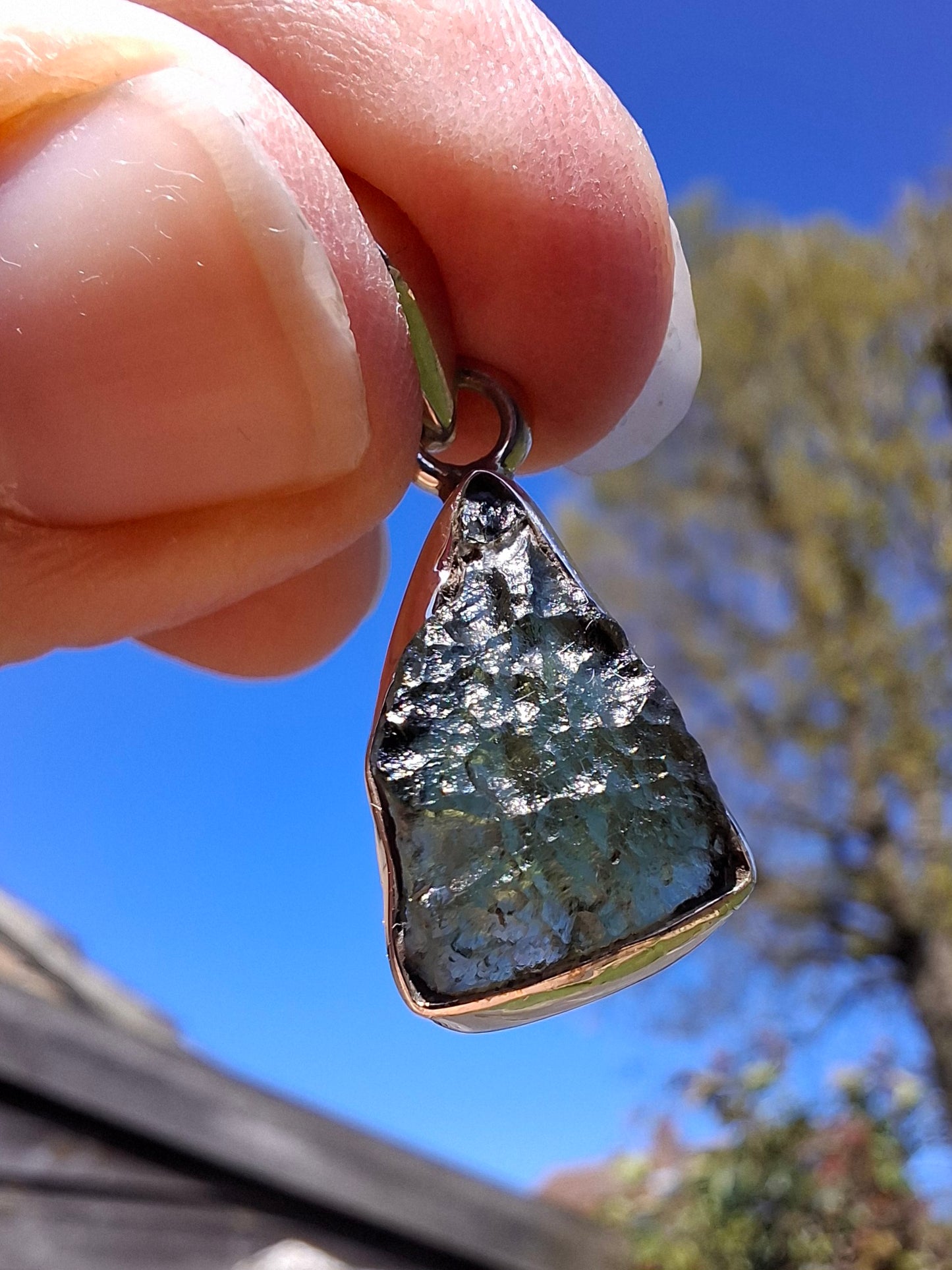 Moldavite Pendant, 925 Silver, Tektite (Ref: P12)