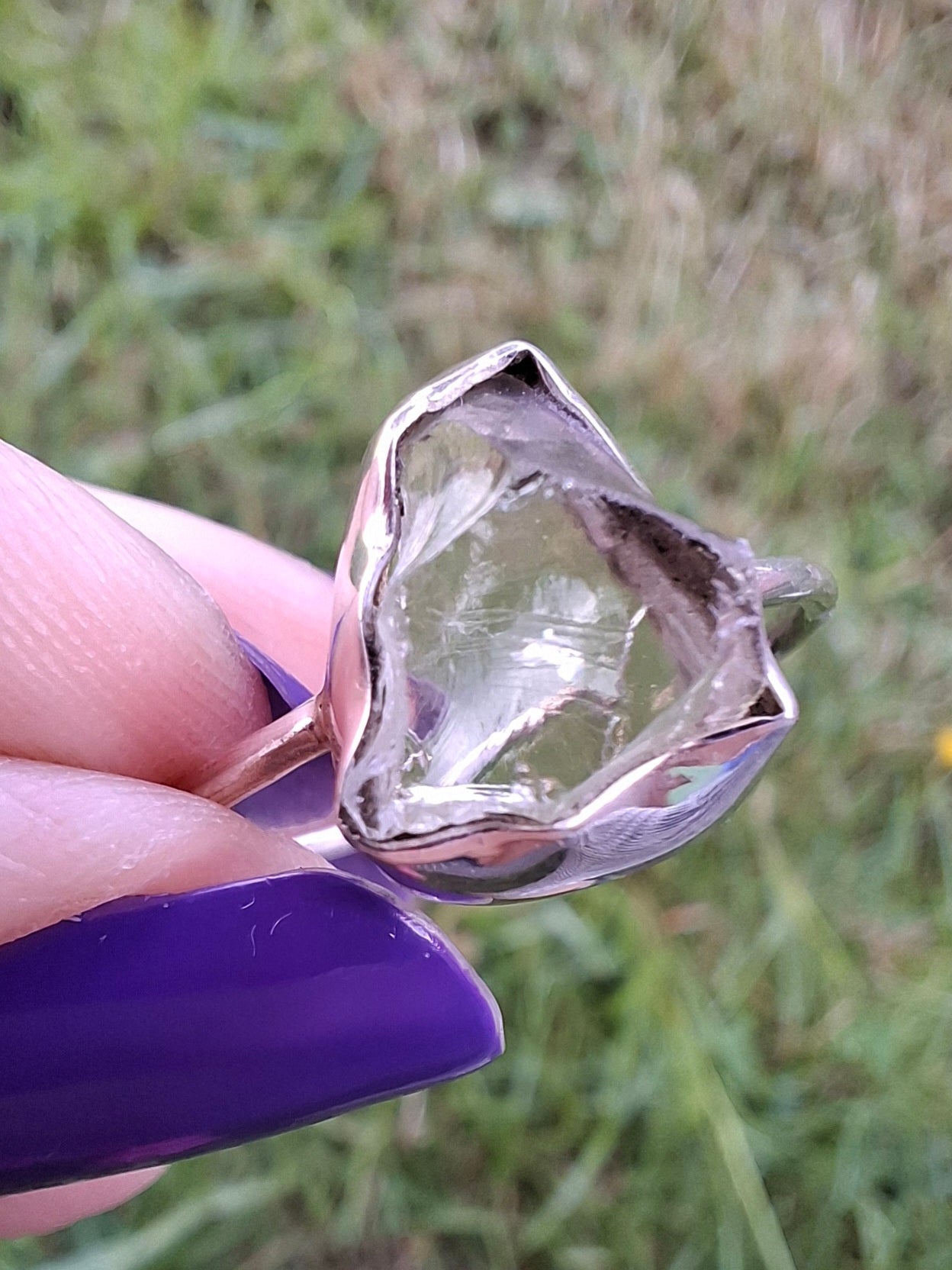 Libyan Desert Glass Ring, size large V, 925 Silver, Tektite (Ref: LR56)