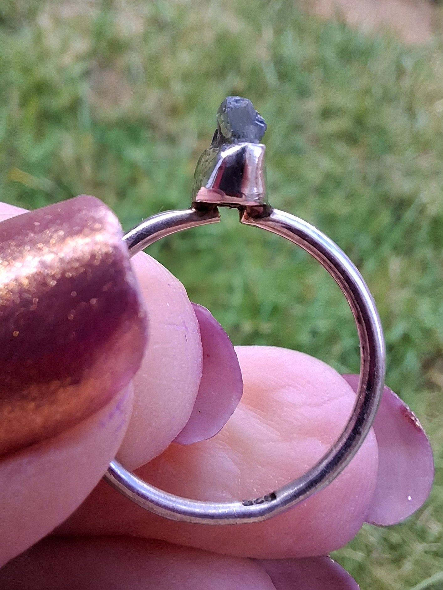 Moldavite Ring, size large M, 925 Silver, Tektite (Ref: R30)