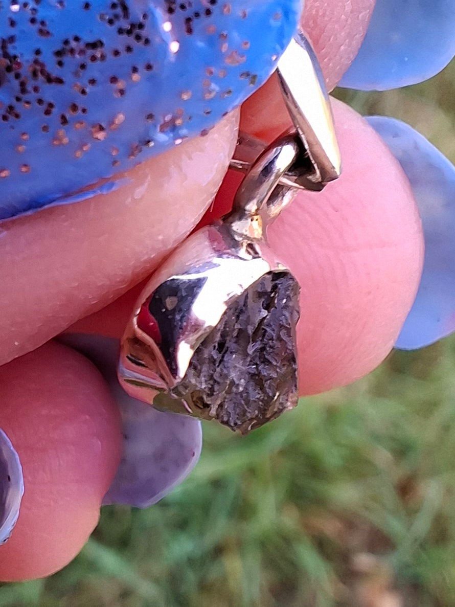 Moldavite Pendant, 925 Silver, Tektite (Ref: P50)