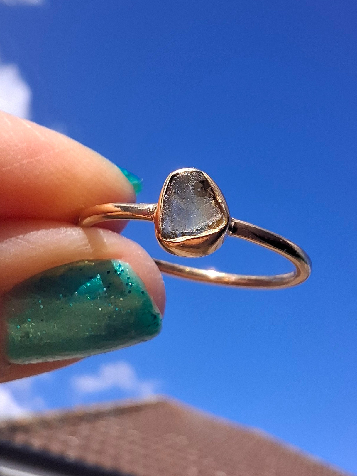 Moldavite Ring,14K GOLD Plated, size large O, Tektite (Ref: R344)