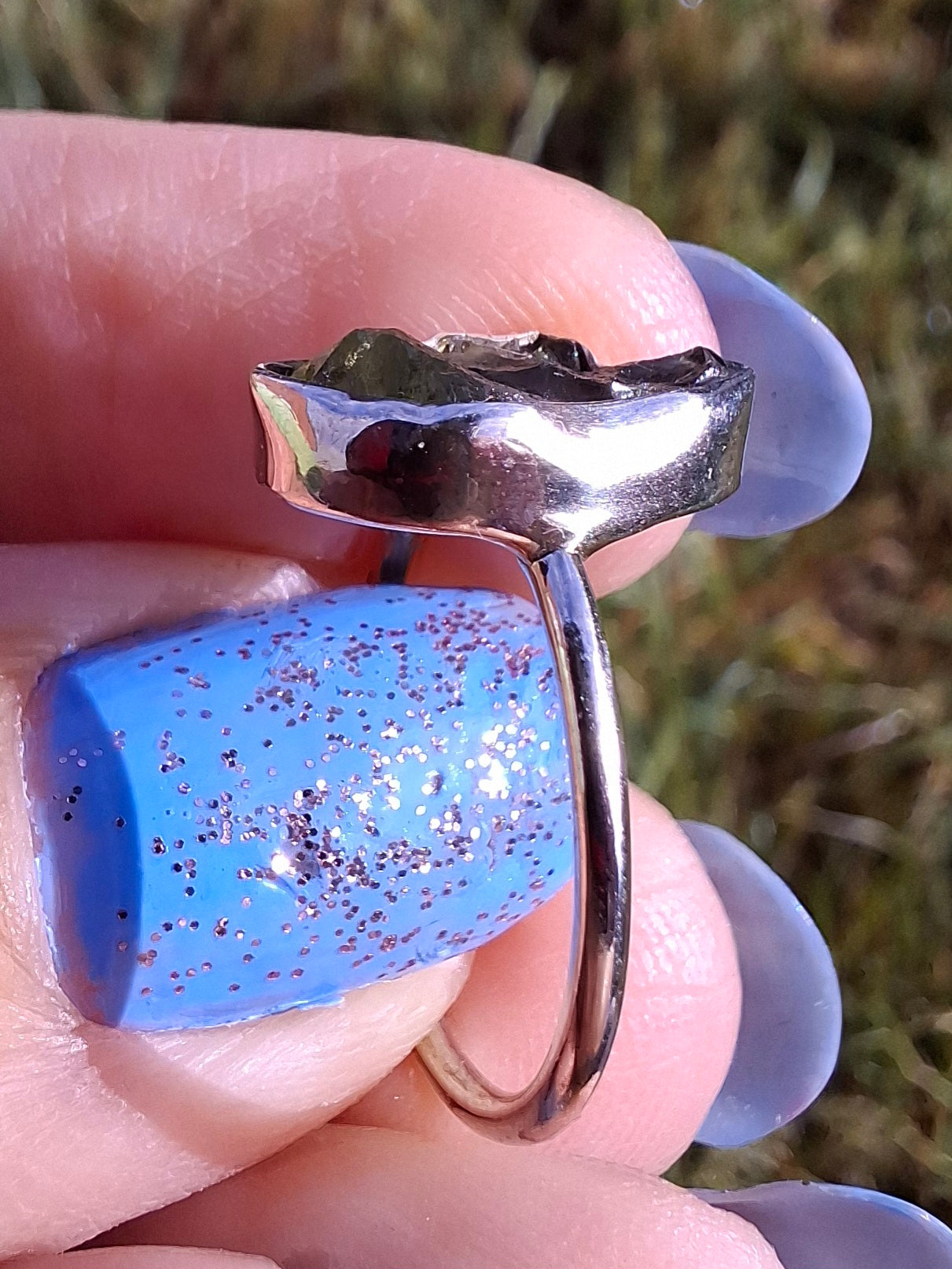 Moldavite Ring, size M, 925 Silver, Tektite (Ref: R22)