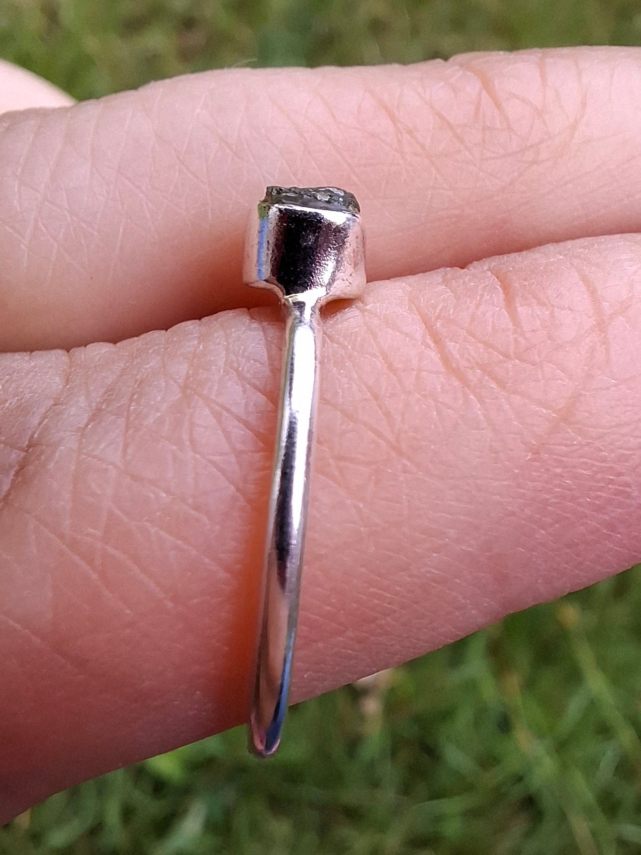 Moldavite Ring, size large M/small N, 925 Silver, Tektite (Ref: R40)