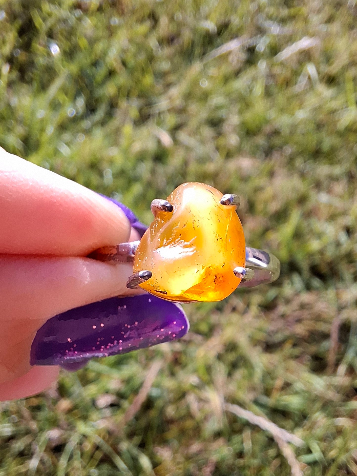Baltic Amber Ring, size large Y, 925 Silver, Fossil (Ref: AR39)