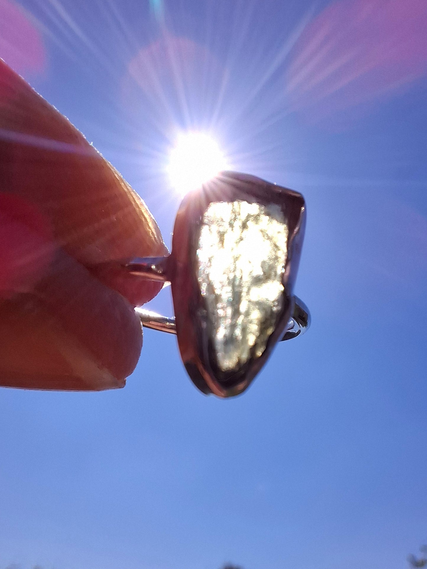 Moldavite Ring, size Large G, 925 Silver, Tektite (Ref: R18)