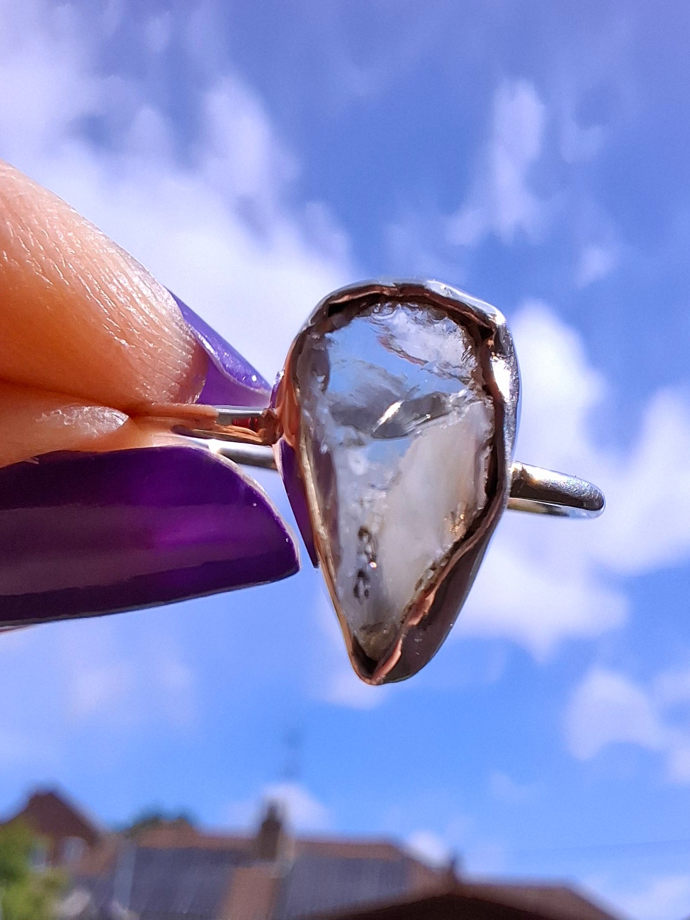 Libyan Desert Glass Ring, size large V, 925 Silver, Tektite (Ref: LR57)