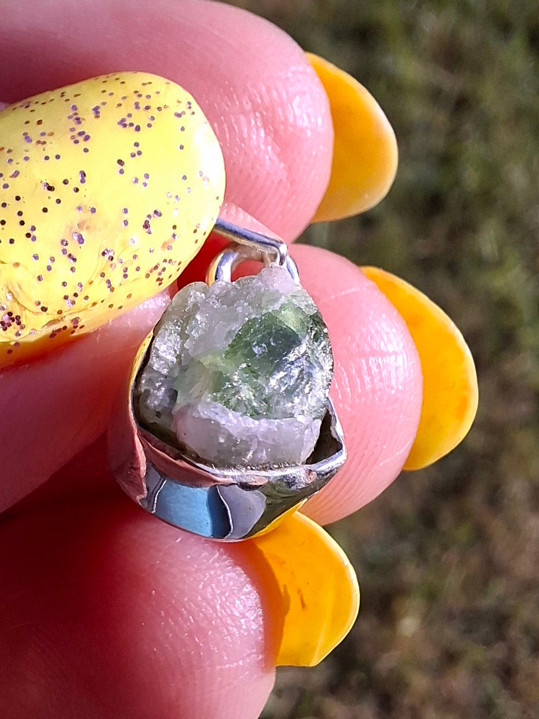 Green Tourmaline Pendant, 925 Silver, Crystal (Ref: GT2)