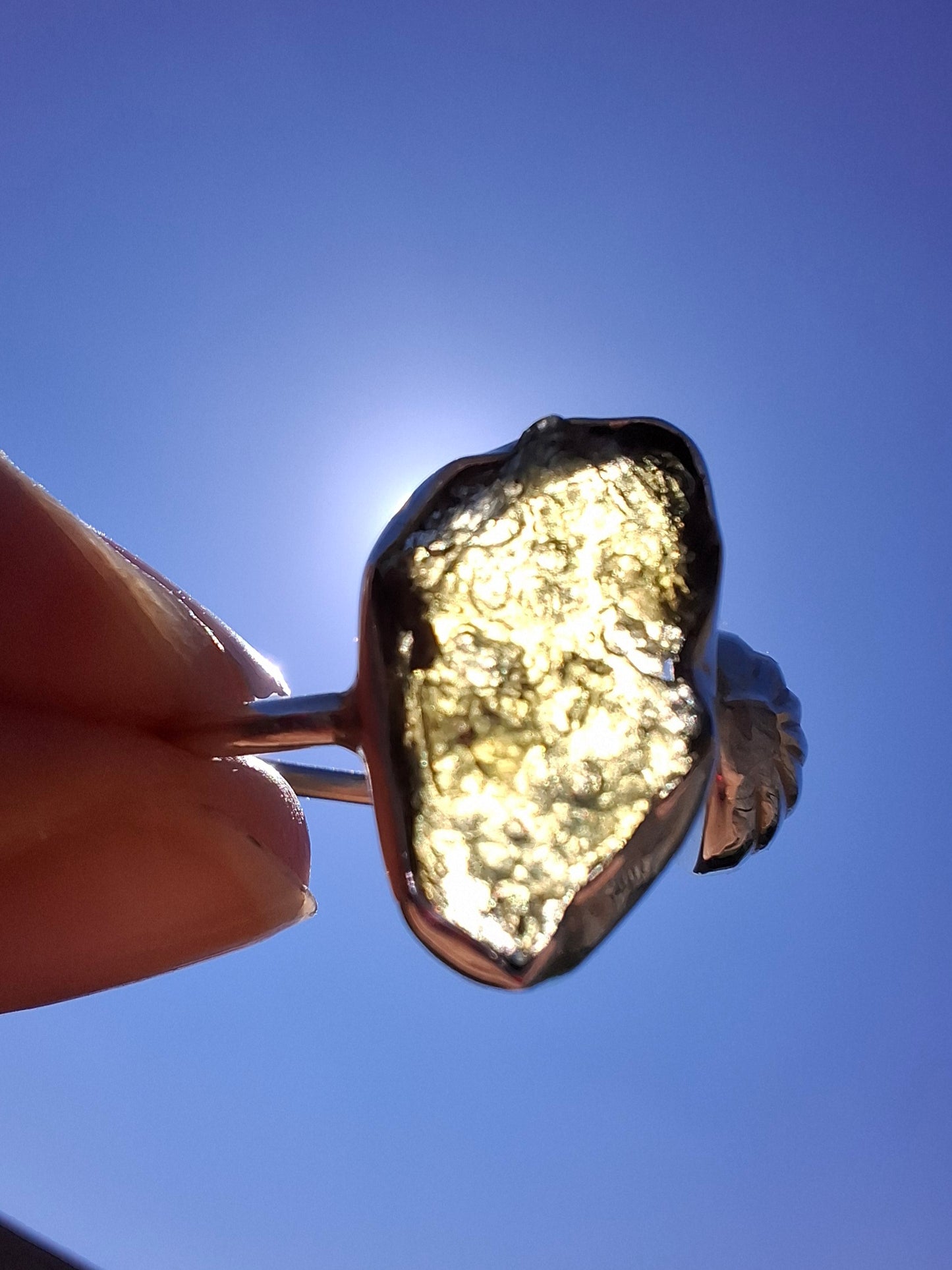 Moldavite ADJUSTABLE Ring, size large O, 925 Silver, Tektite (Ref: AR44)