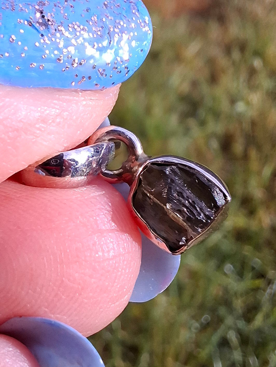 Moldavite Pendant, 925 Silver, Tektite (Ref: P50)
