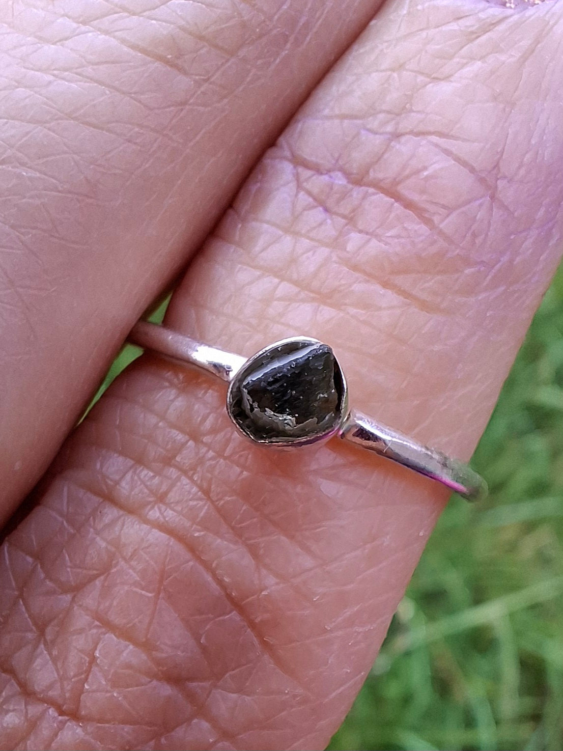 Moldavite Ring, size M, 925 Silver, Tektite (Ref: R31)