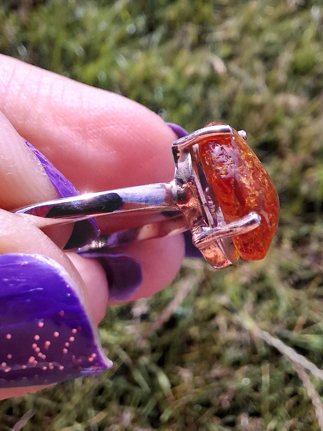 Baltic Amber Ring, size large X, 925 Silver, Fossil (Ref: AR32)