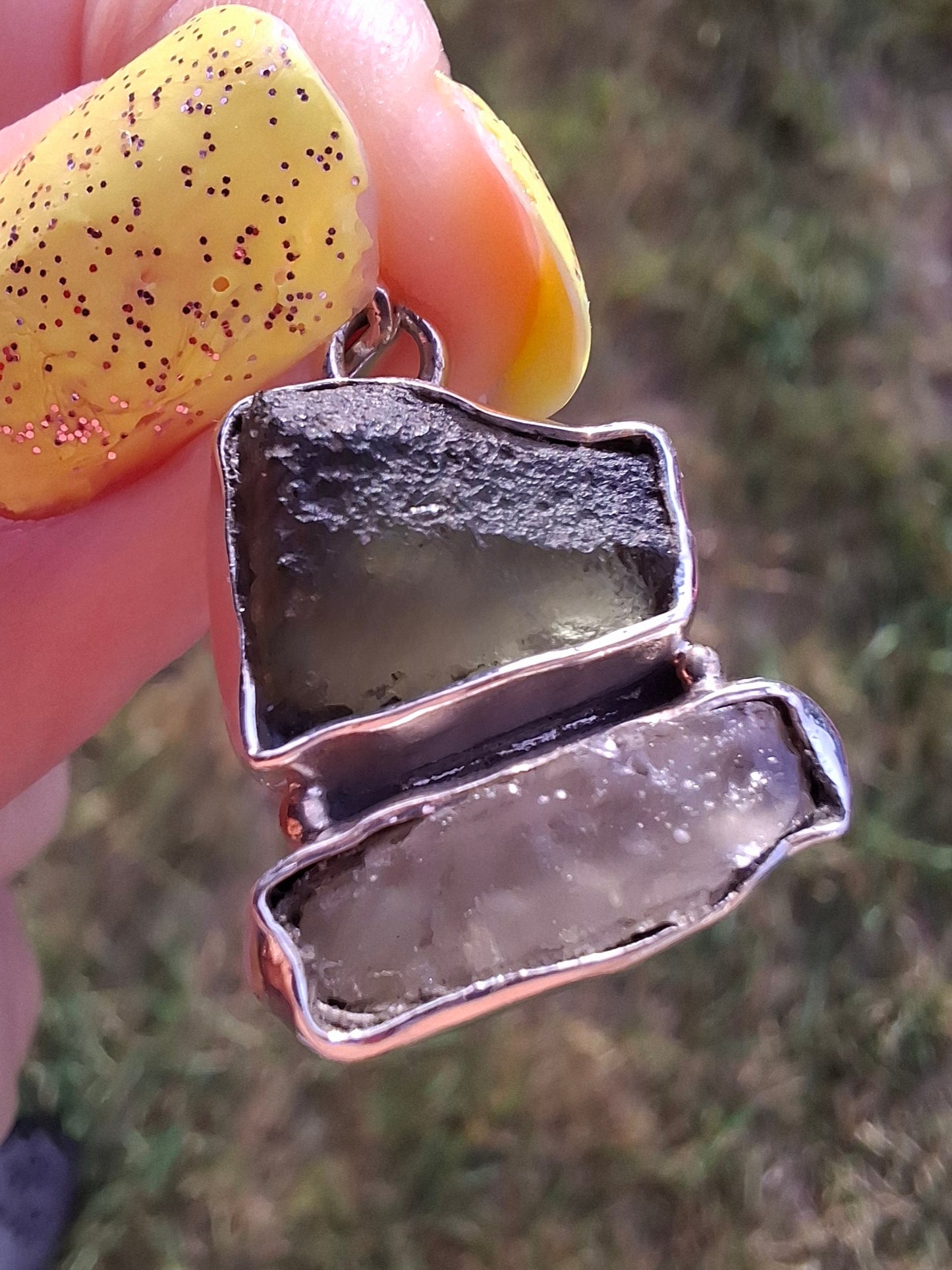 Moldavite & Libyan Desert Glass Pendant, 925 Silver, Tektite (Ref: MLP6)