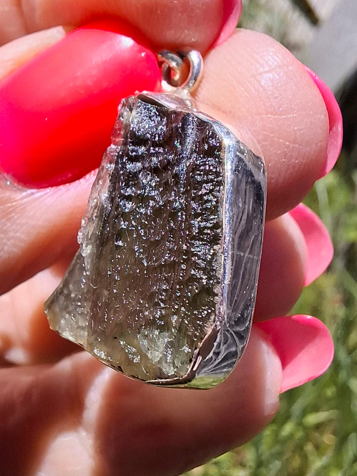 Moldavite Pendant, 925 Silver, Tektite (Ref: P432)
