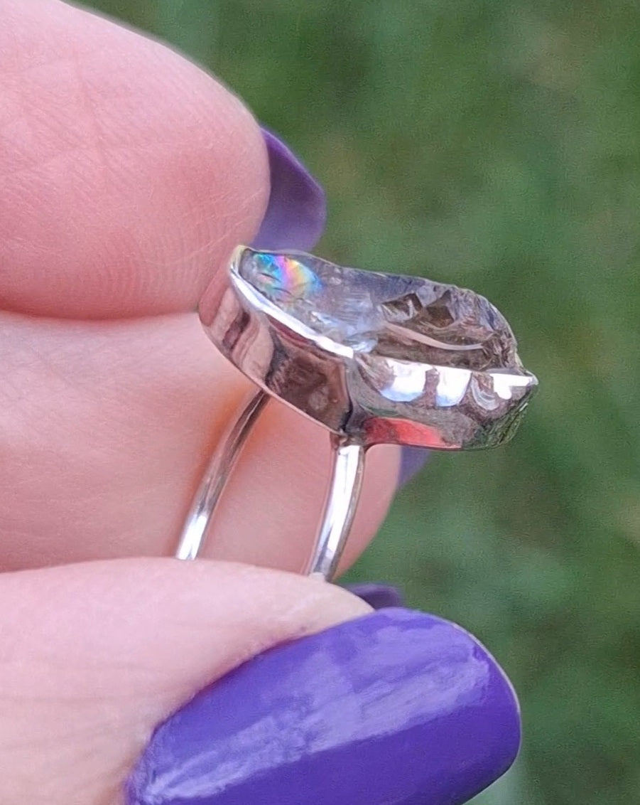 Libyan Desert Glass Ring, size K, 925 Silver, Tektite 🌈 (Ref: LR12)