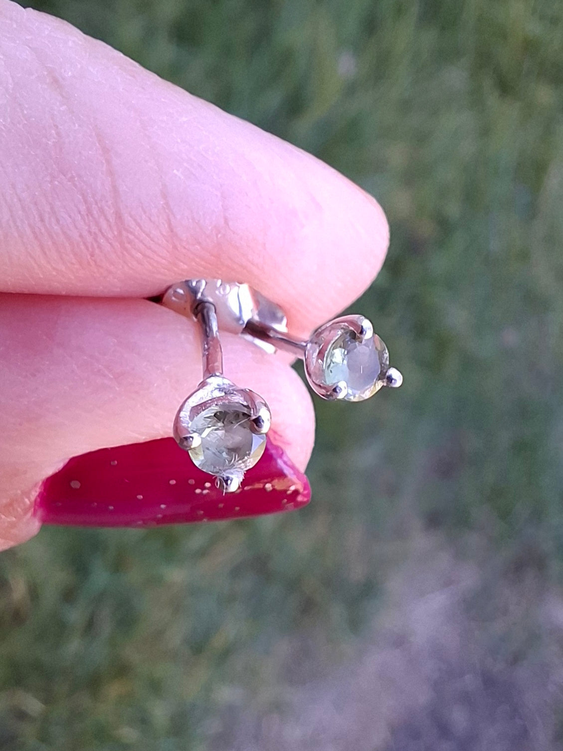 Moldavite (Faceted) 3mm Stud Earrings, 925 Silver (Ref: Pair66)