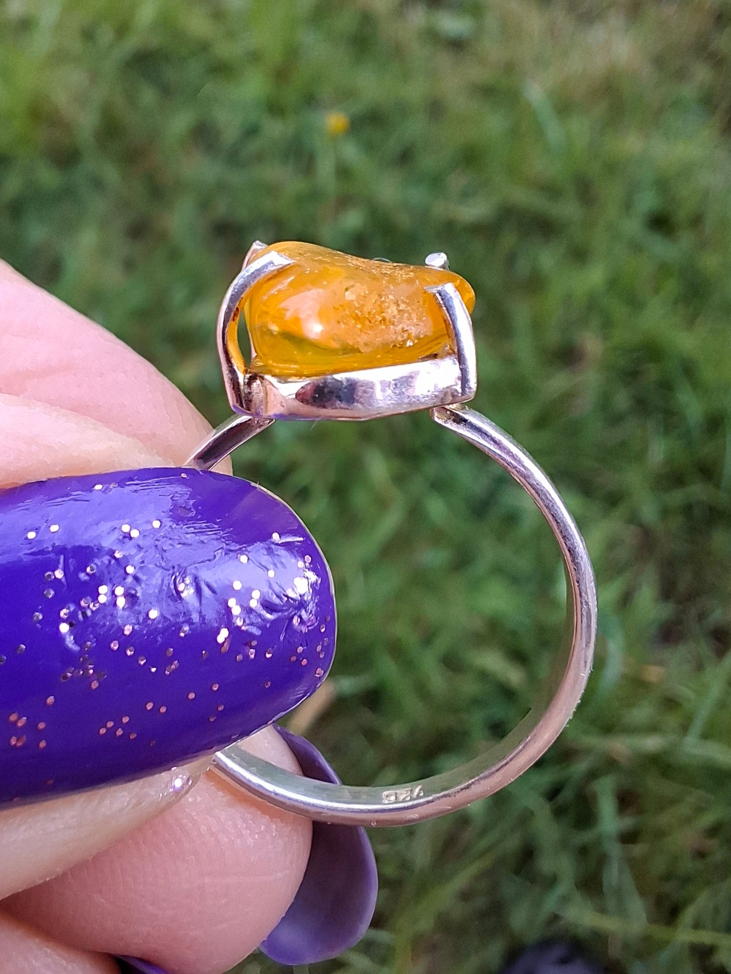 Baltic Amber Ring, size large M, 925 Silver, Fossil (Ref: AR6)