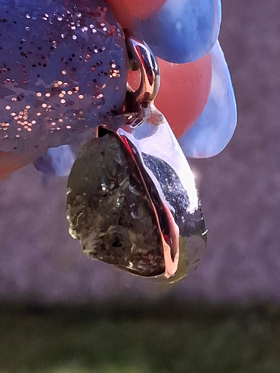 Moldavite Pendant, 925 Silver, Tektite (Ref: P51)