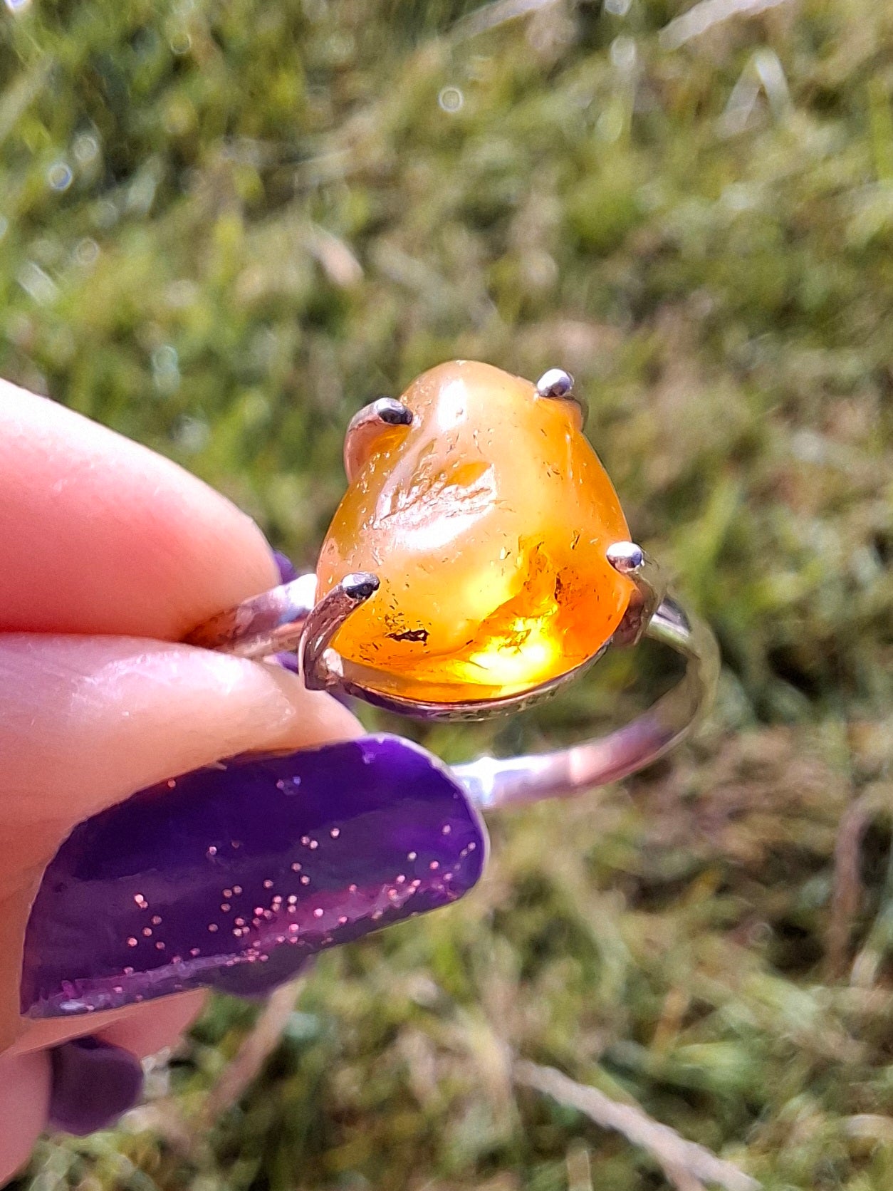 Baltic Amber Ring, size large Y, 925 Silver, Fossil (Ref: AR39)