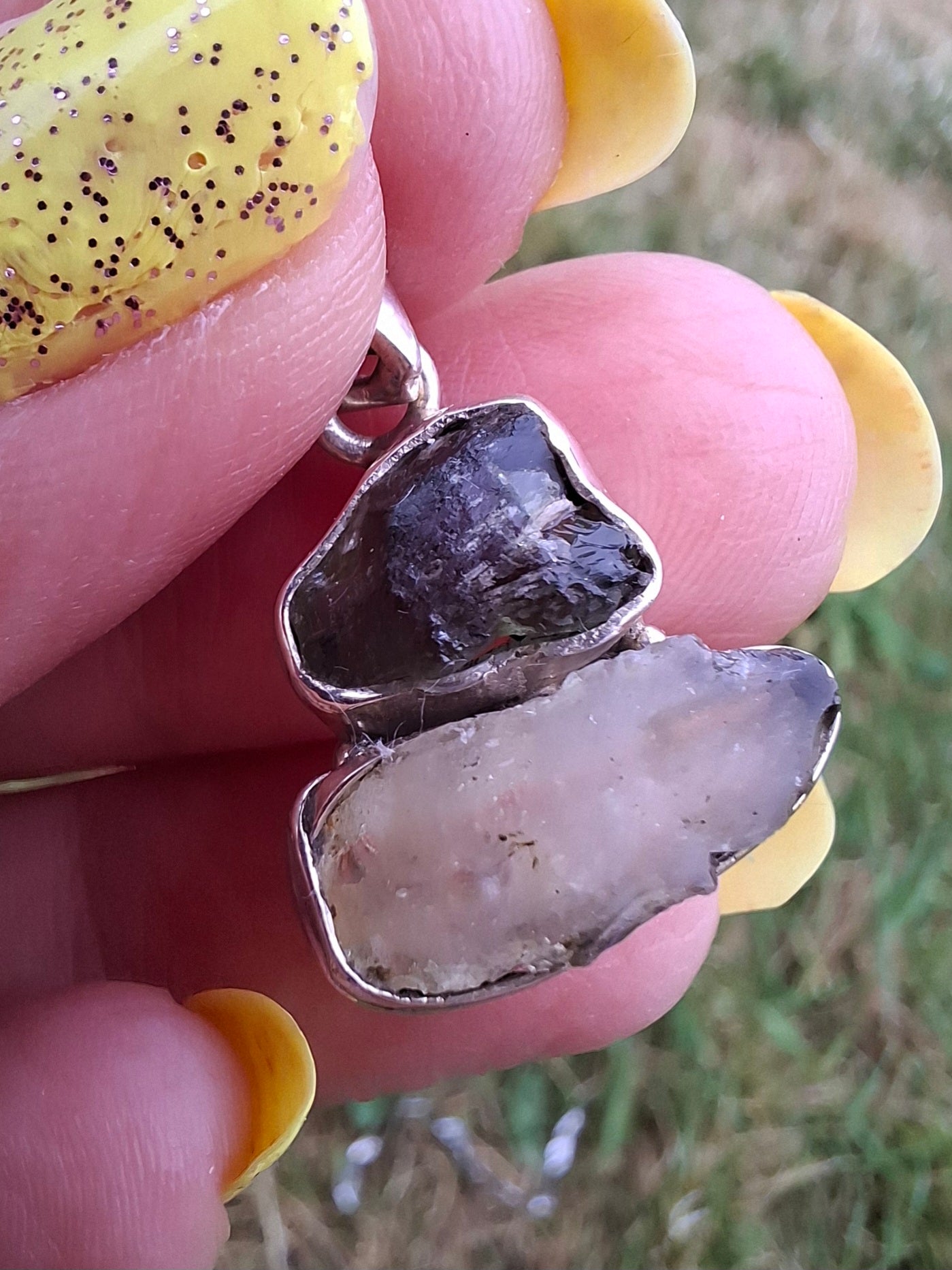 Moldavite & Libyan Desert Glass Pendant, 925 Silver, Tektite (Ref: MLP11)