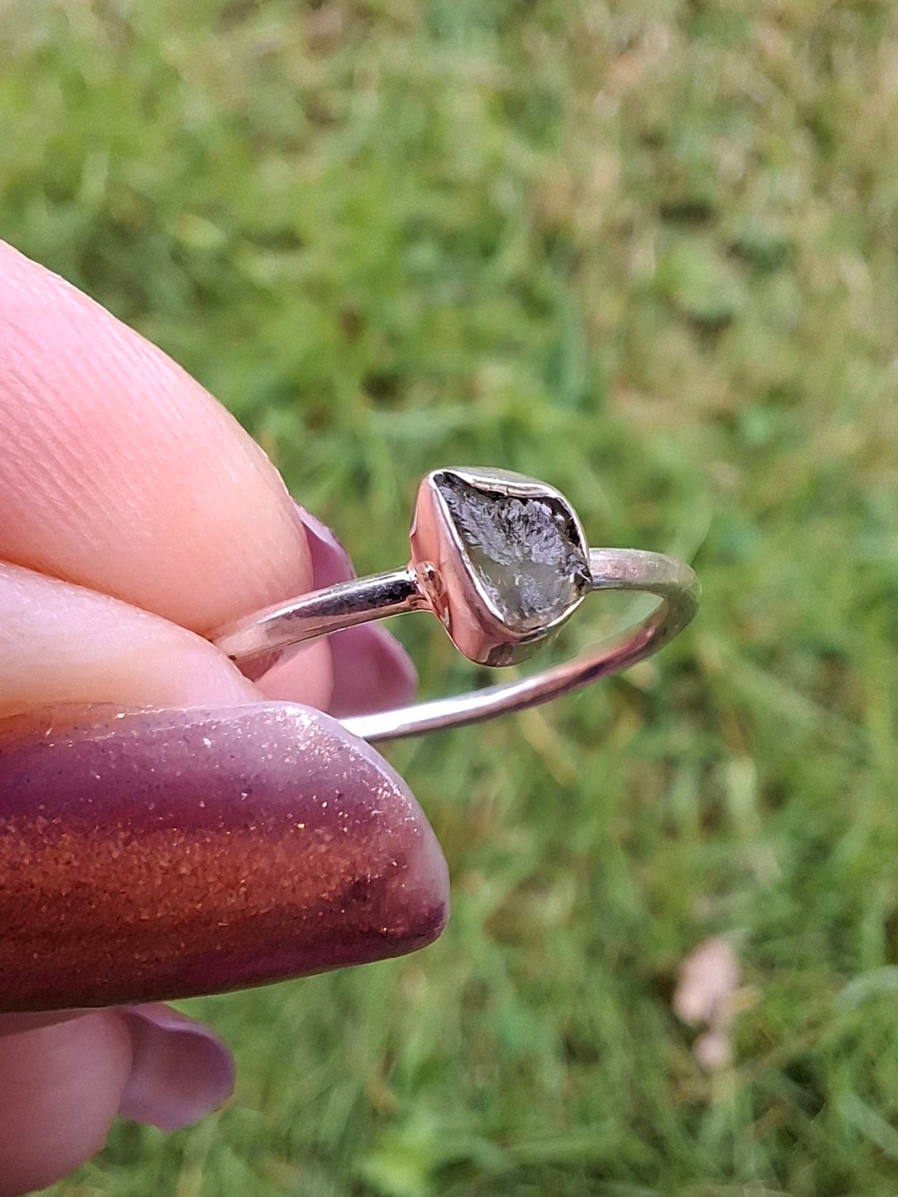 Moldavite Ring, size large M, 925 Silver, Tektite (Ref: R38)