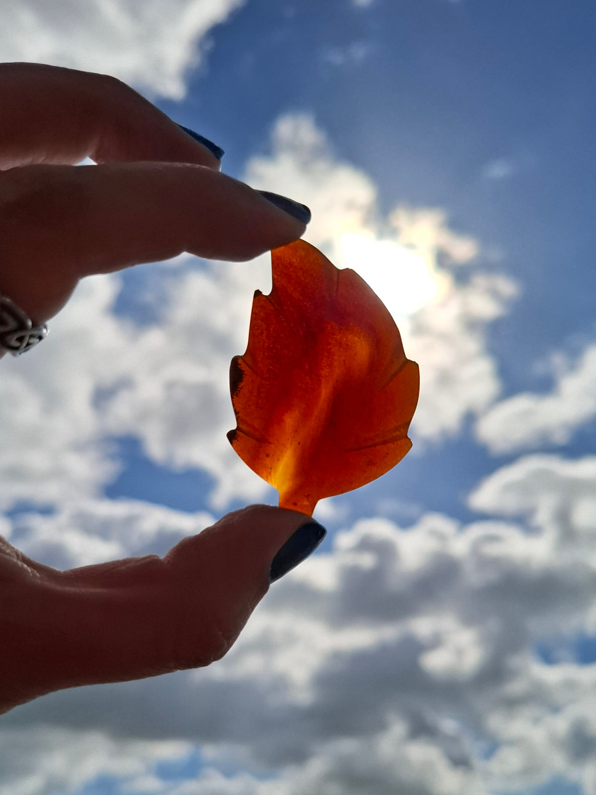 Red Amber Leaf Carving, 7.03g, Fossil (Ref: Leaf11)