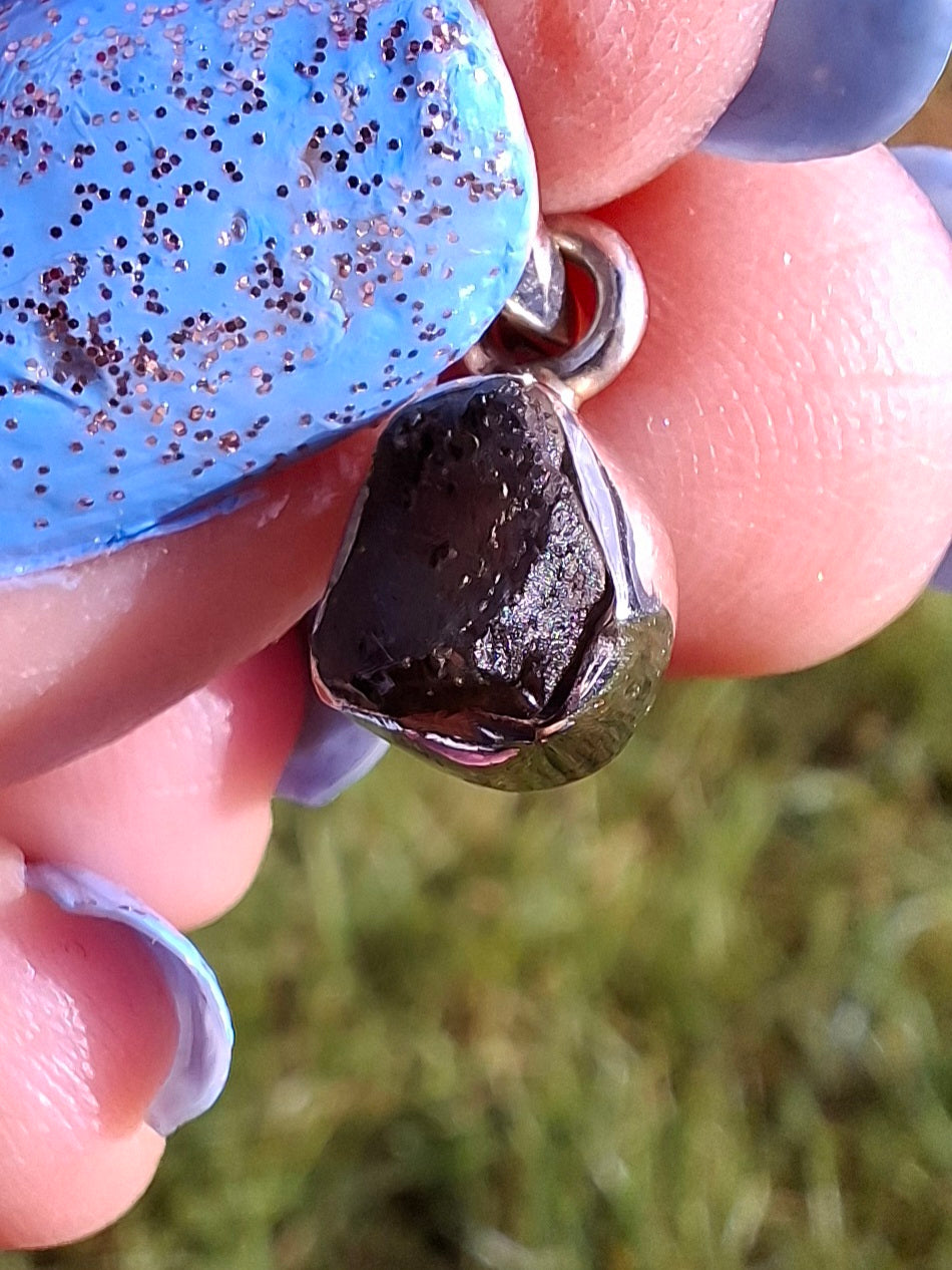 Moldavite Pendant, 925 Silver, Tektite (Ref: P56)