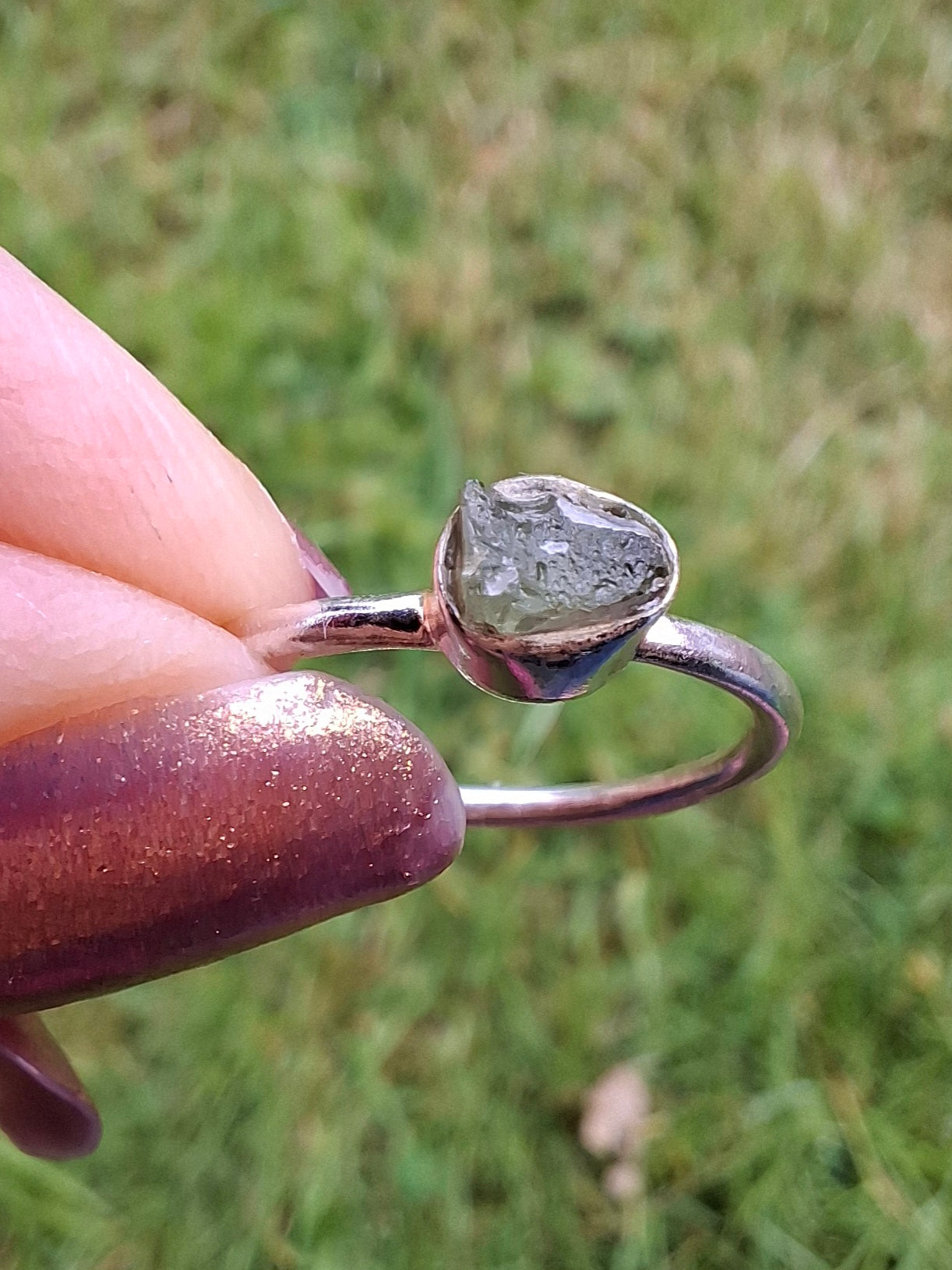 Moldavite Ring, size large M/small N, 925 Silver, Tektite (Ref: R40)