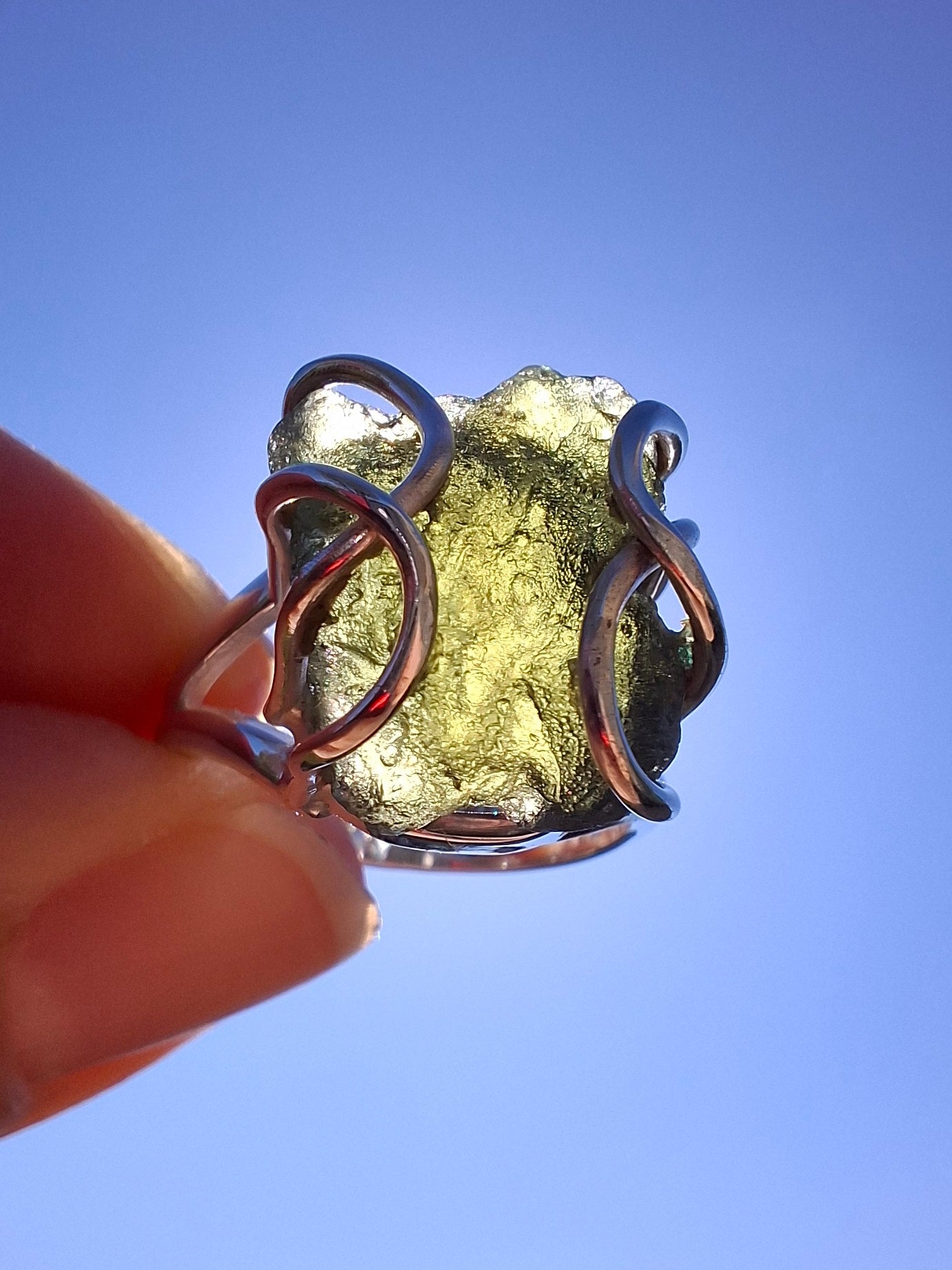 Moldavite Ring, size M, 925 Silver, Tektite (Ref: R5)