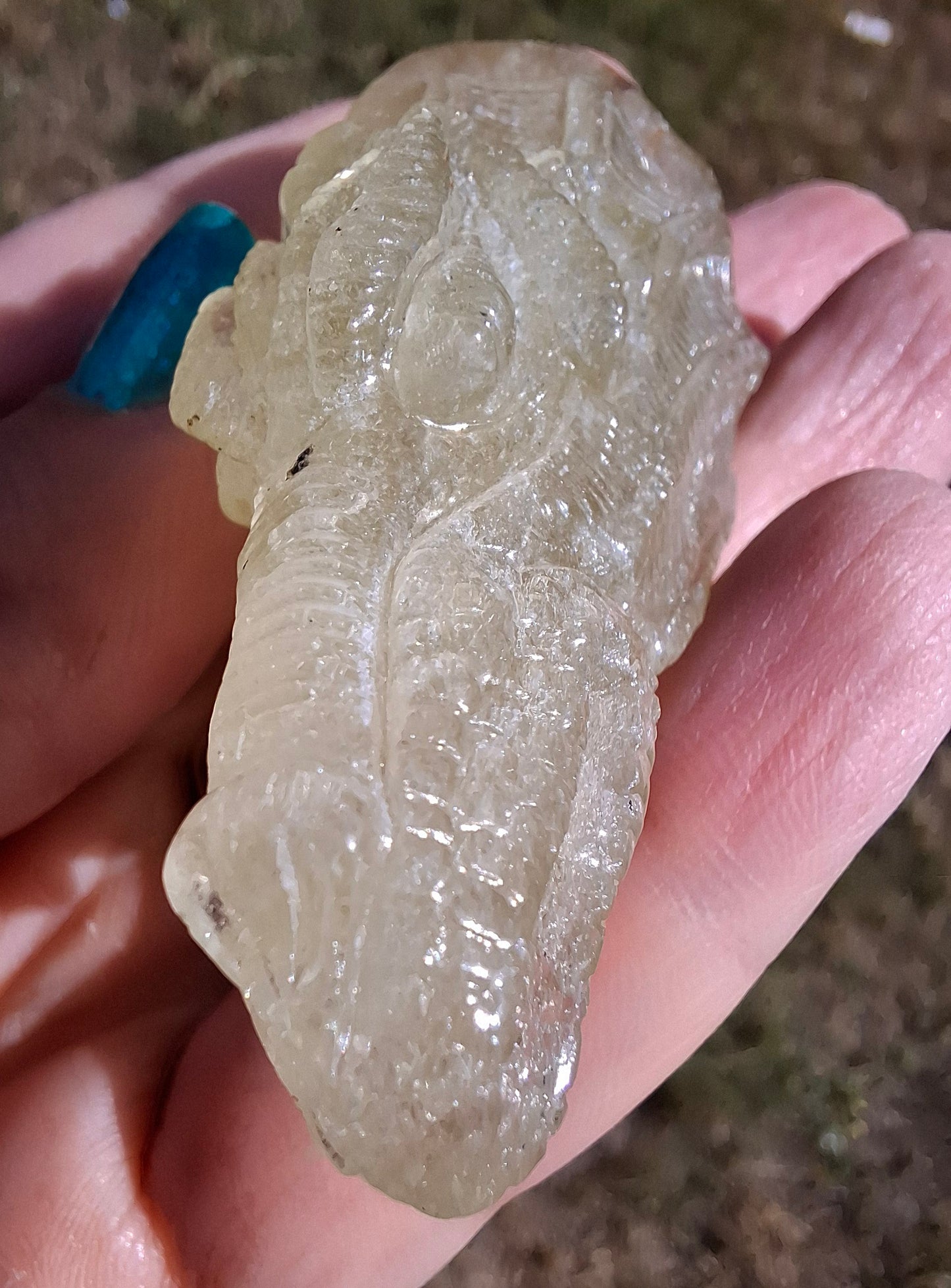 Libyan Desert Glass DRAGON HEAD carving, 48.11g, Tektite (Ref: Dragon4)