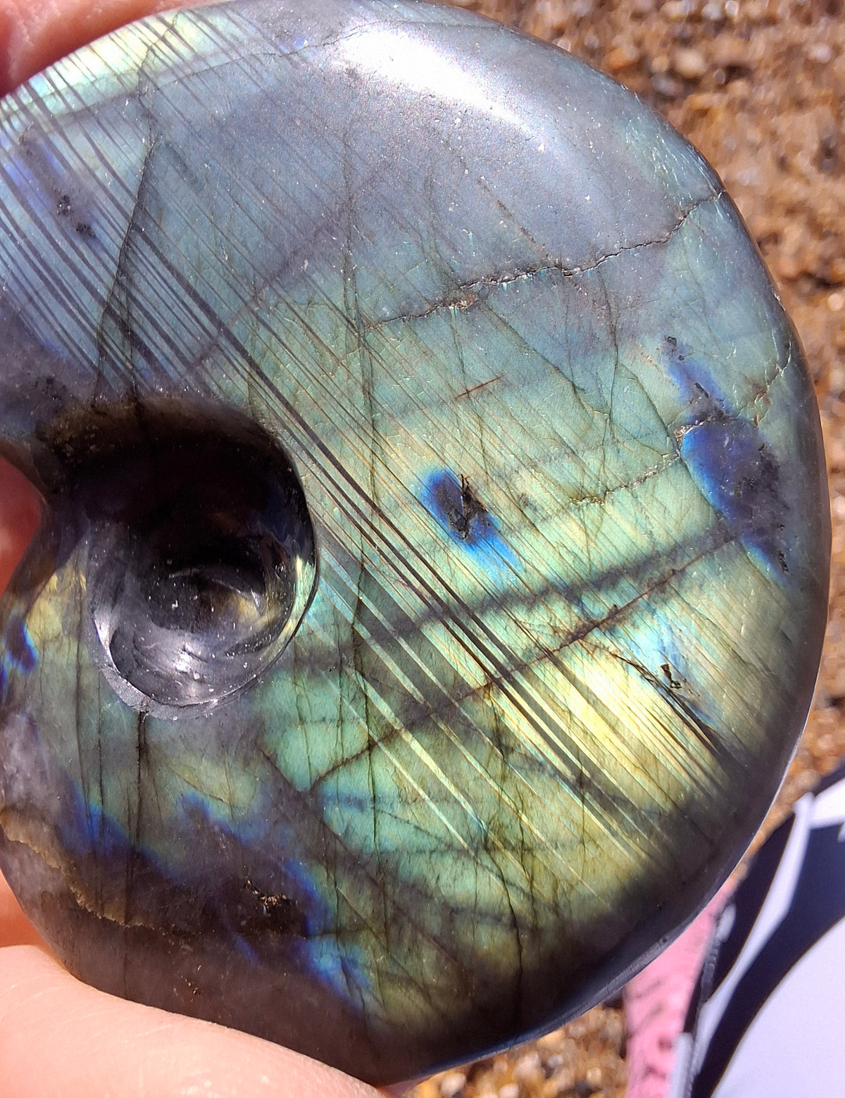 Labradorite Ammonite carving, 96.88g, Crystal (Ref: laba1)