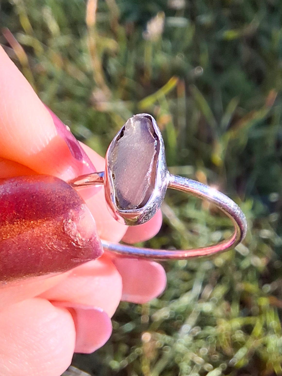Moldavite Ring, size large R, 925 Silver, Tektite (Ref: R48)